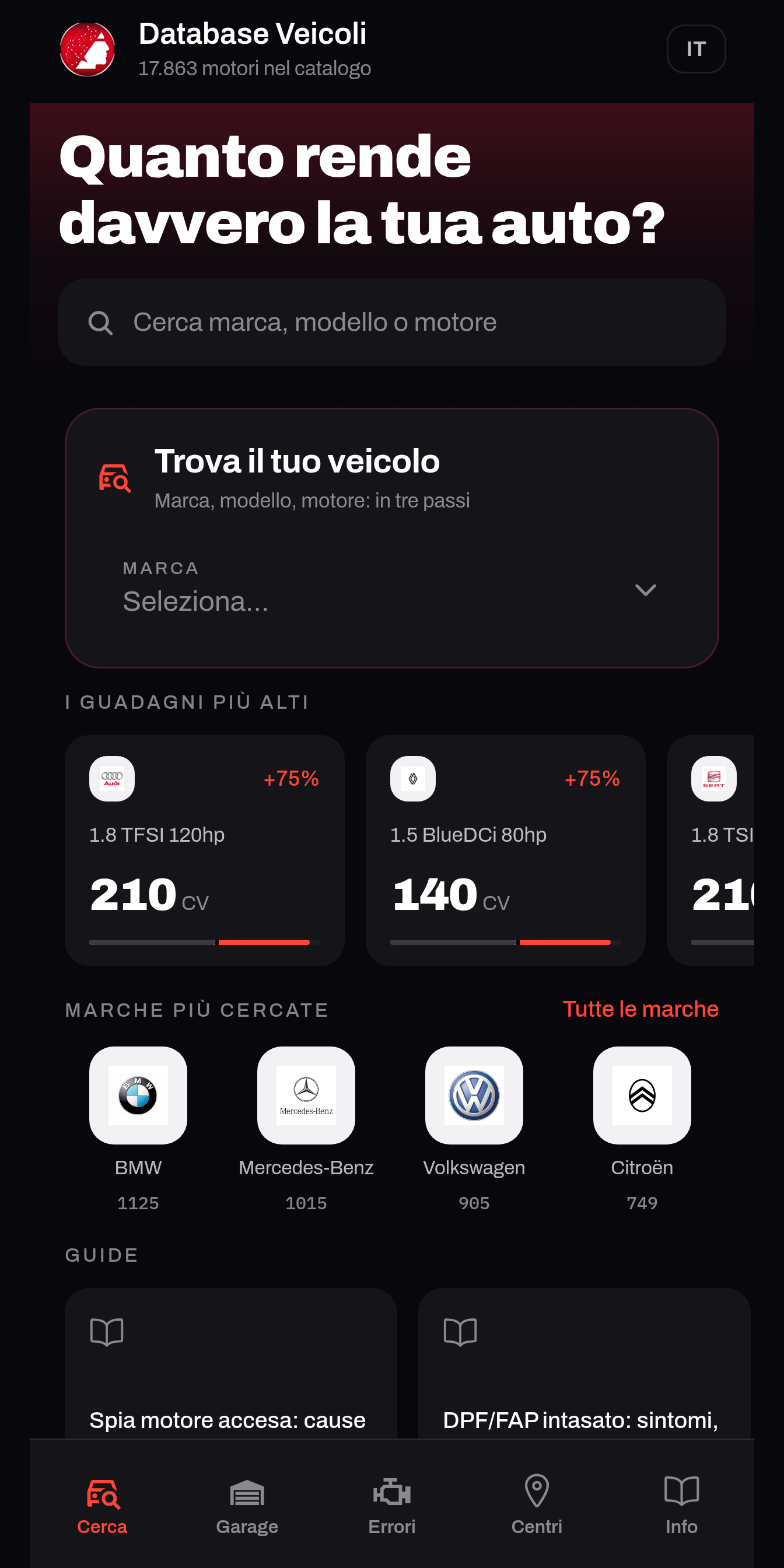 La schermata iniziale dell'app MasterTuning
